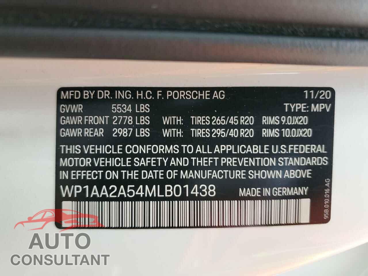 PORSCHE MACAN 2021 - WP1AA2A54MLB01438