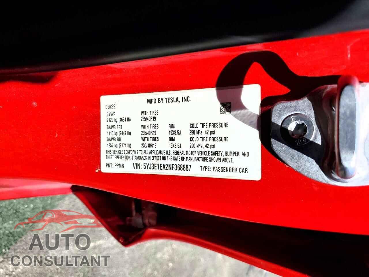 TESLA MODEL 3 2022 - 5YJ3E1EA2NF368887