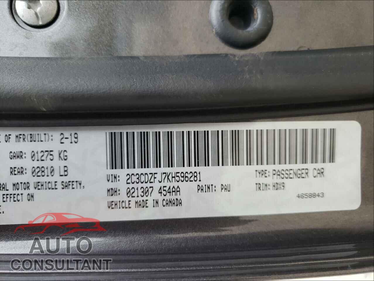 DODGE CHALLENGER 2019 - 2C3CDZFJ7KH596281