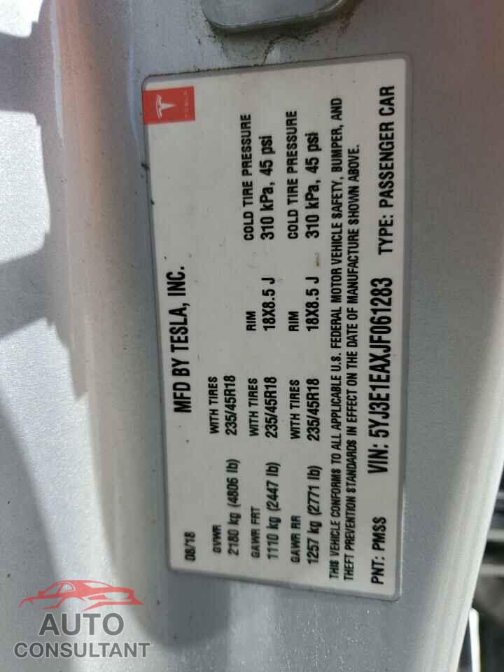 TESLA MODEL 3 2018 - 5YJ3E1EAXJF061283