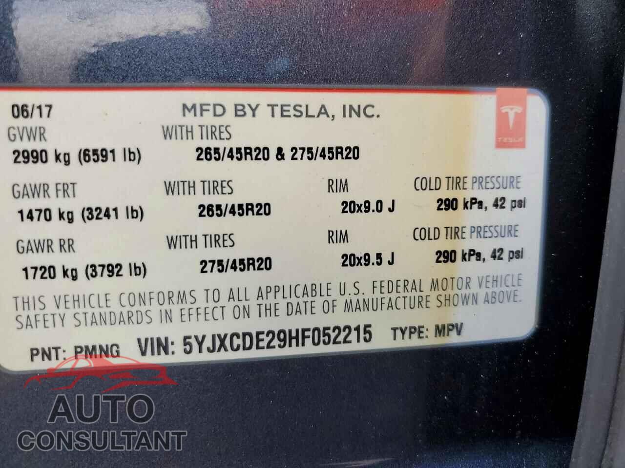 TESLA MODEL X 2017 - 5YJXCDE29HF052215