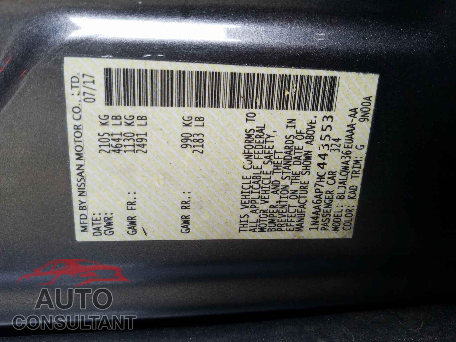 NISSAN MAXIMA 2017 - 1N4AA6AP7HC443553