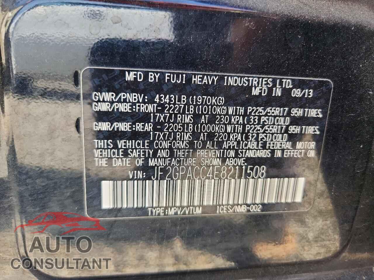 SUBARU XV 2014 - JF2GPACC4E8211508