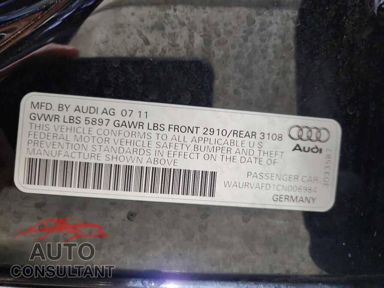 AUDI A8 2012 - WAURVAFD1CN006984