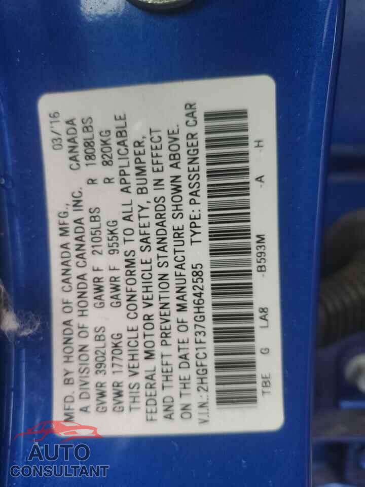 HONDA CIVIC 2016 - 2HGFC1F37GH642585