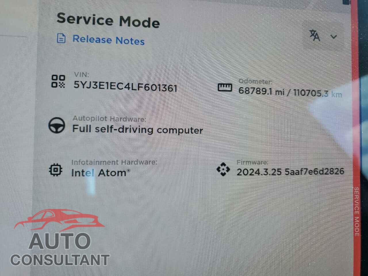 TESLA MODEL 3 2020 - 5YJ3E1EC4LF601361
