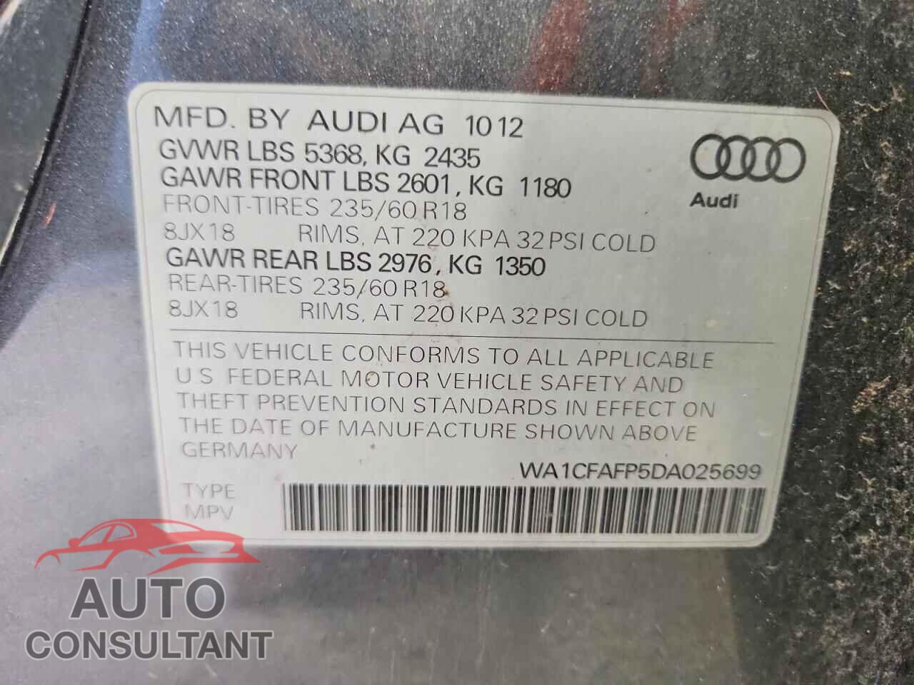 AUDI Q5 2013 - WA1CFAFP5DA025699