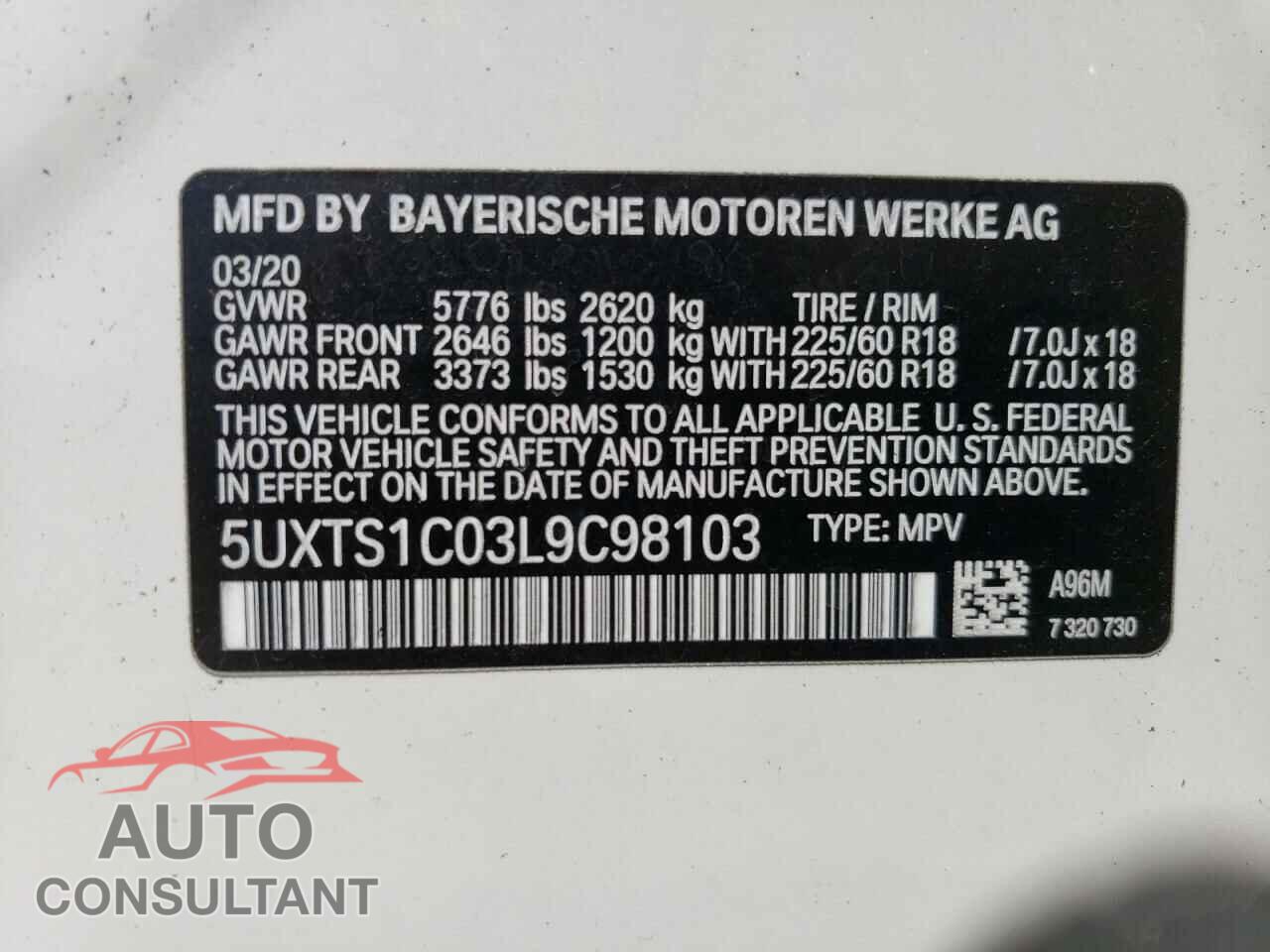 BMW X3 2020 - 5UXTS1C03L9C98103
