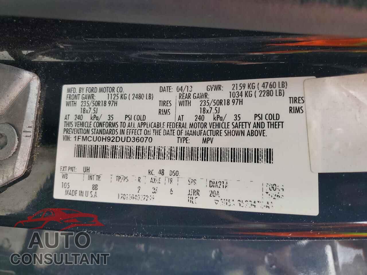 FORD ESCAPE 2013 - 1FMCU0H92DUD36070