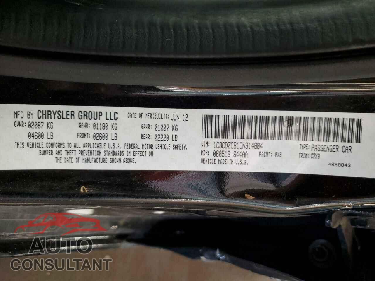 DODGE AVENGER 2012 - 1C3CDZCB1CN314884