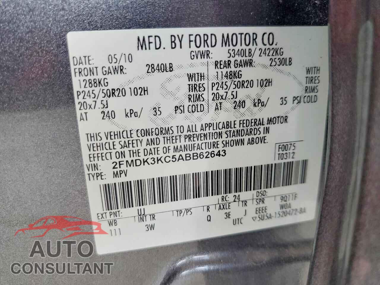 FORD EDGE 2010 - 2FMDK3KC5ABB62643