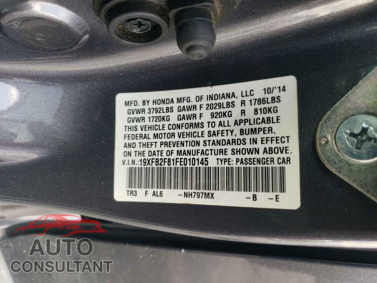 HONDA CIVIC 2015 - 19XFB2F81FE010145
