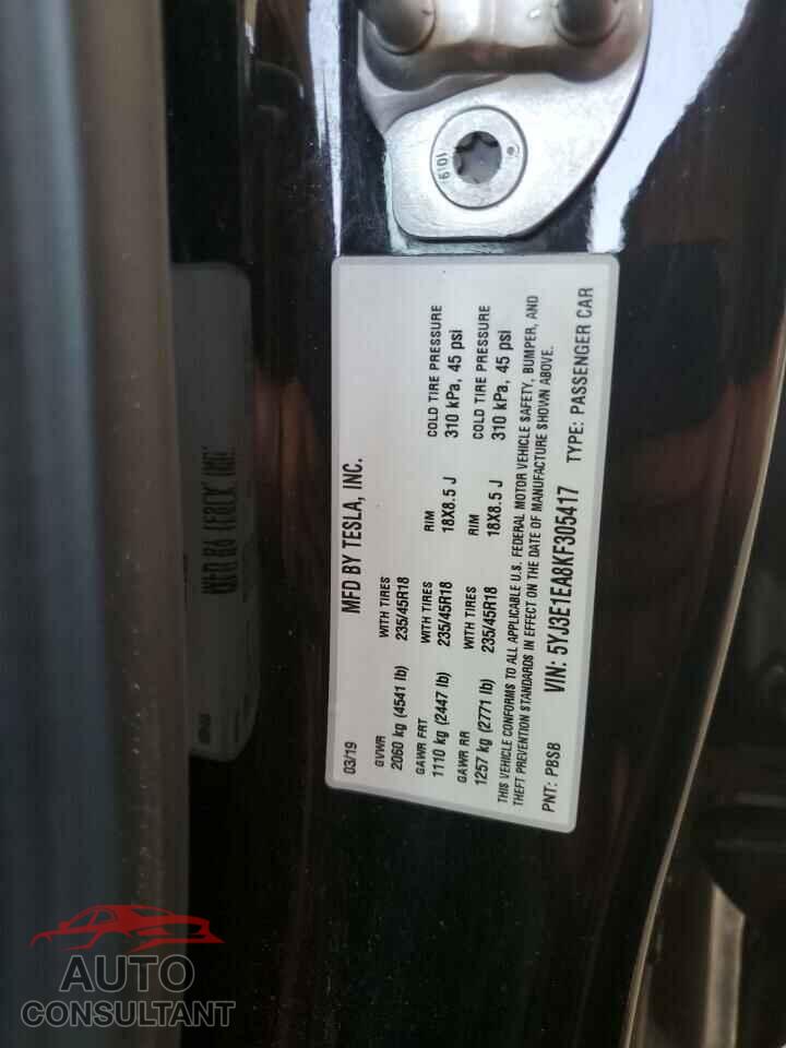 TESLA MODEL 3 2019 - 5YJ3E1EA8KF305417