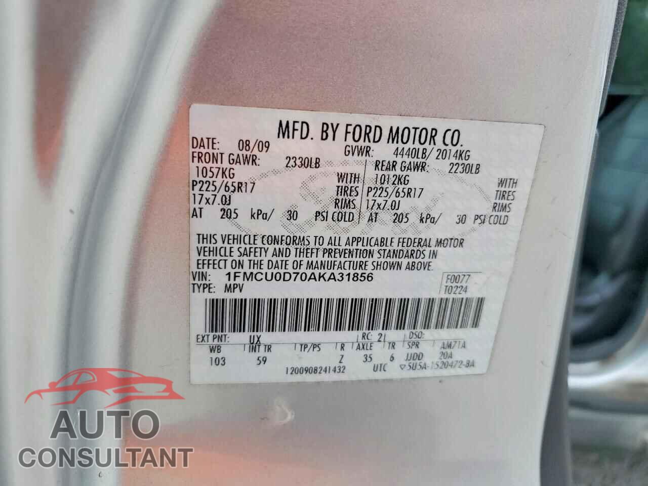 FORD ESCAPE 2010 - 1FMCU0D70AKA31856