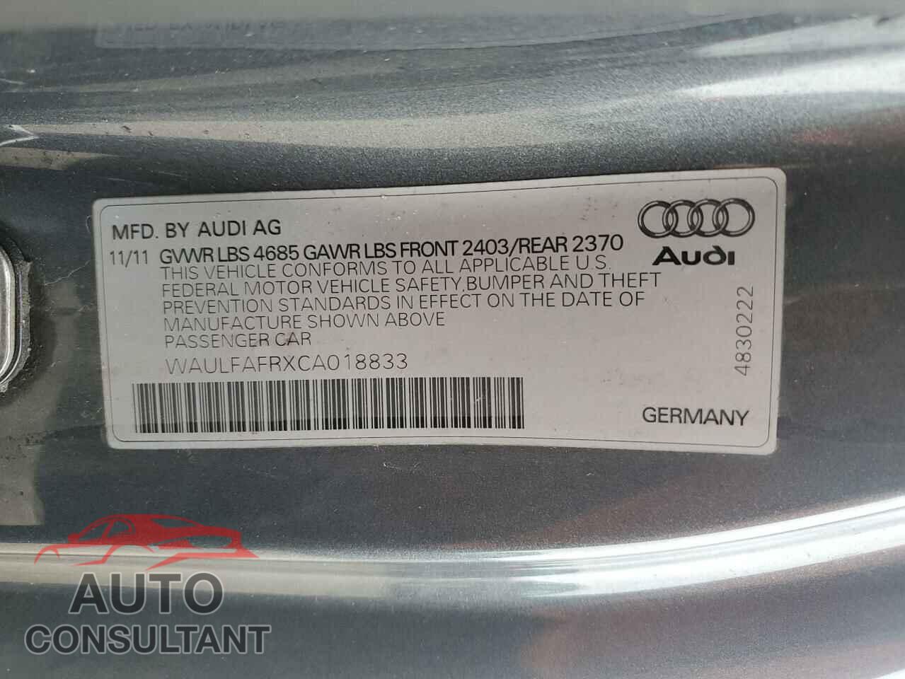 AUDI A5 2012 - WAULFAFRXCA018833