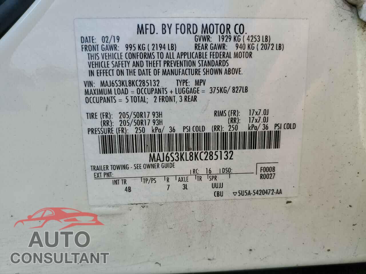 FORD ECOSPORT 2019 - MAJ6S3KL8KC285132