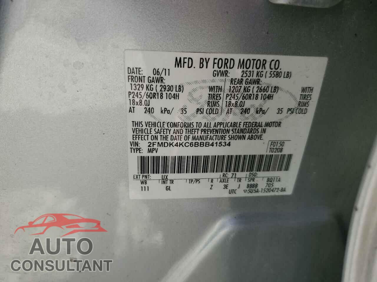 FORD EDGE 2011 - 2FMDK4KC6BBB41534