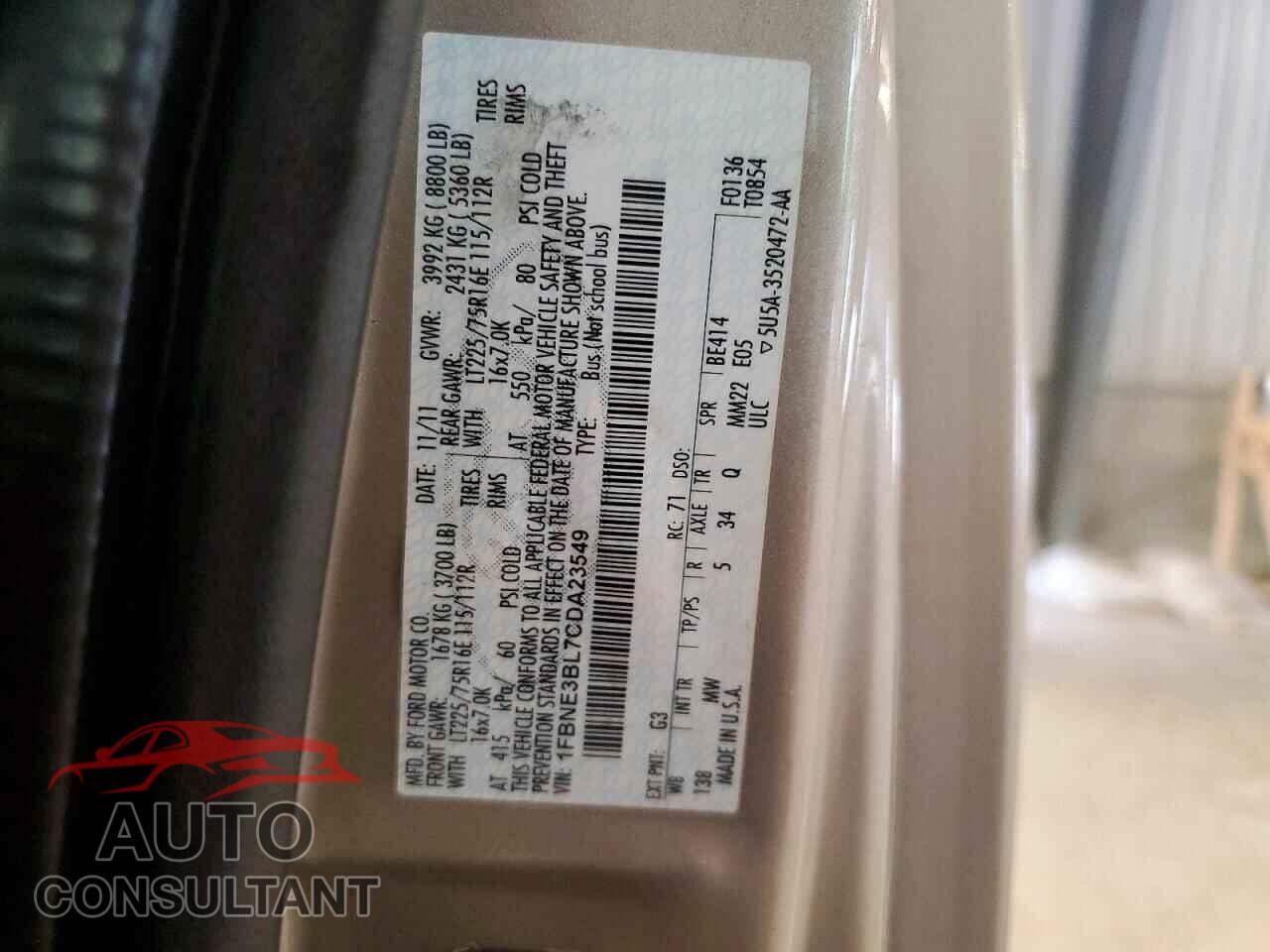 FORD ECONOLINE 2012 - 1FBNE3BL7CDA23549