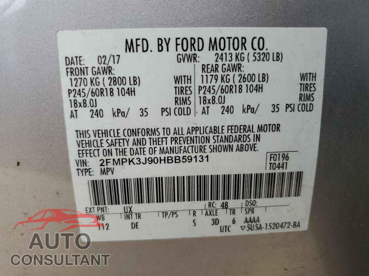 FORD EDGE 2017 - 2FMPK3J90HBB59131