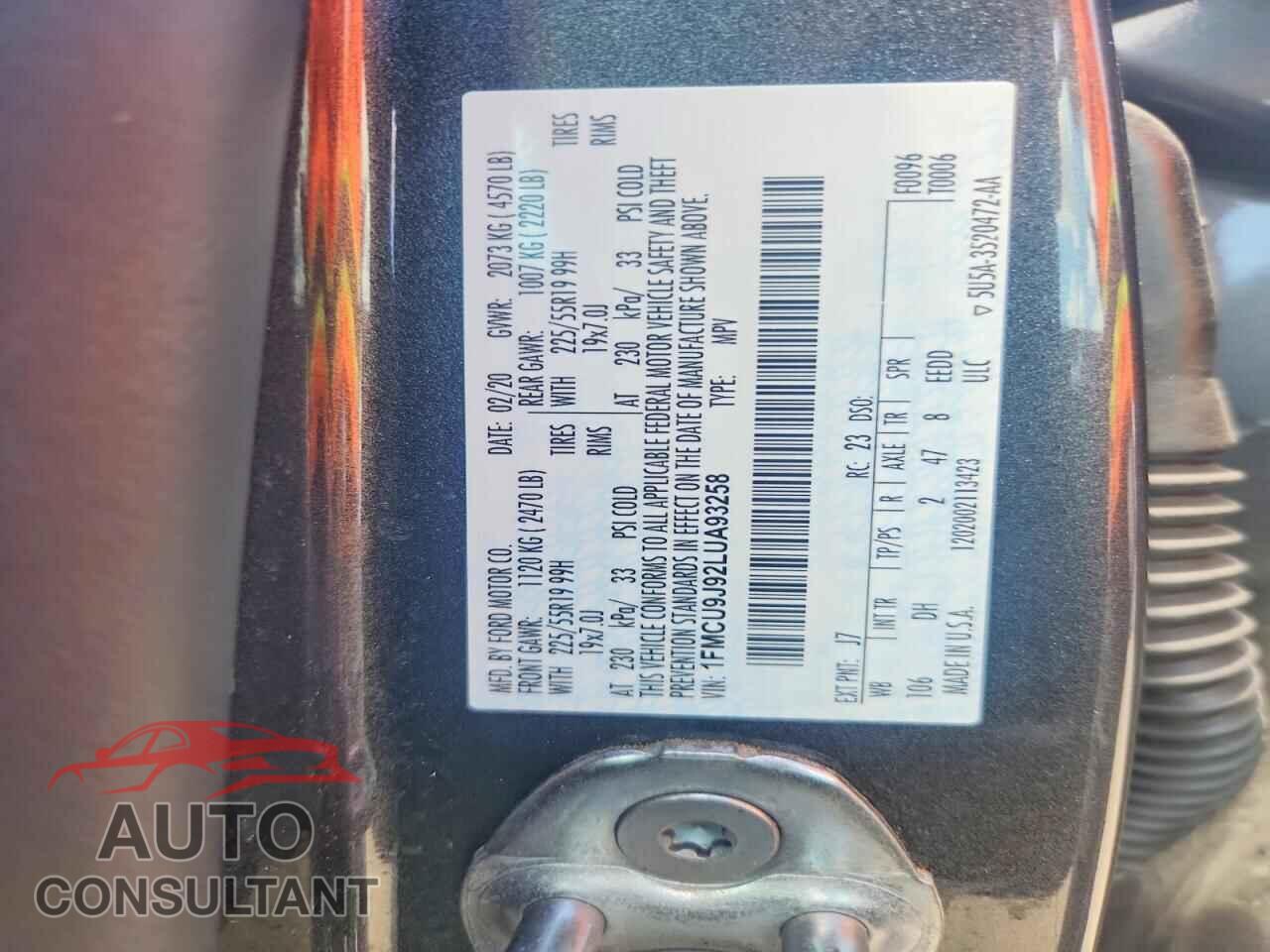 FORD ESCAPE 2020 - 1FMCU9J92LUA93258