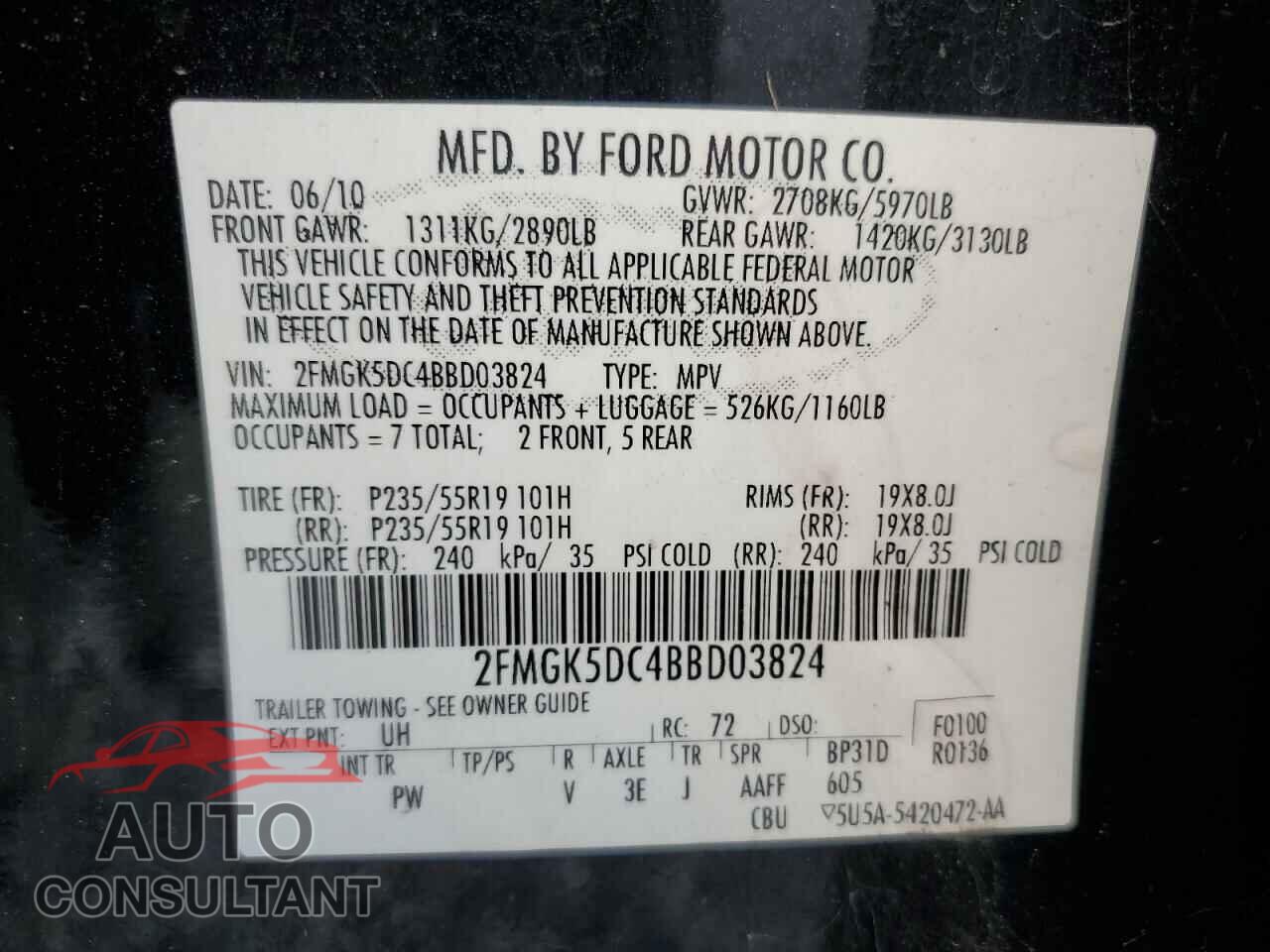 FORD FLEX 2011 - 2FMGK5DC4BBD03824