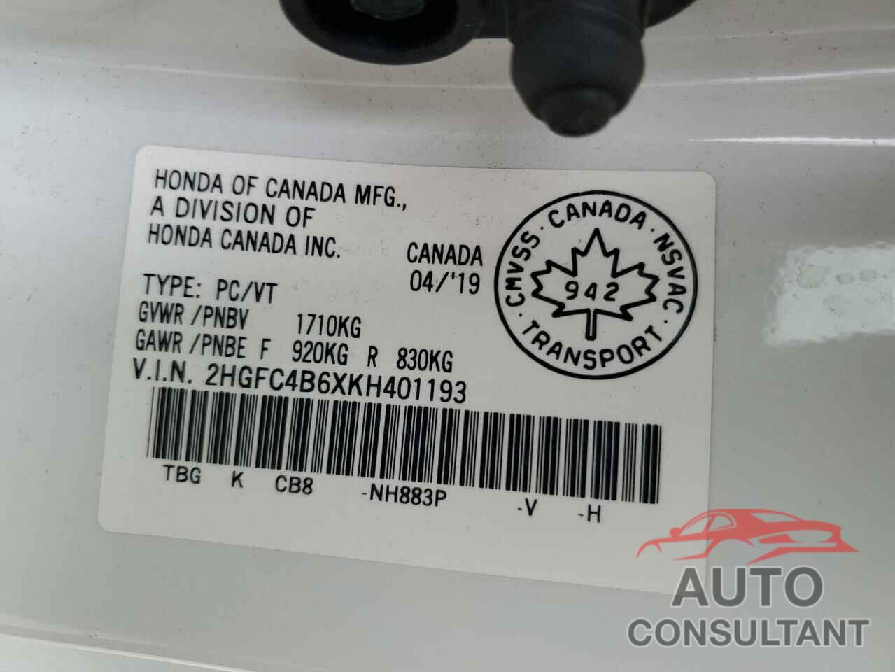 HONDA CIVIC 2019 - 2HGFC4B6XKH401193