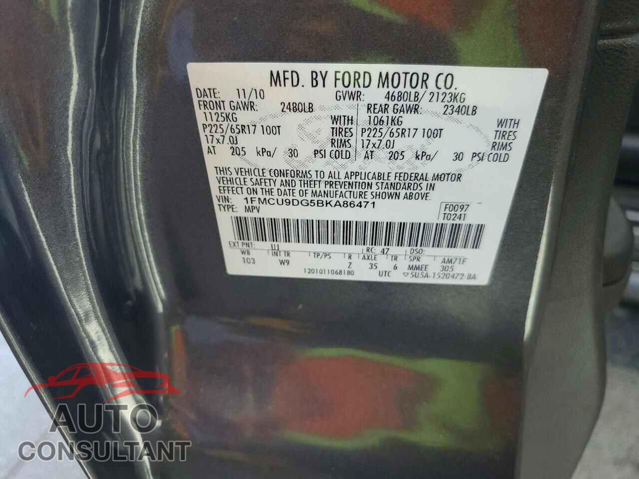 FORD ESCAPE 2011 - 1FMCU9DG5BKA86471
