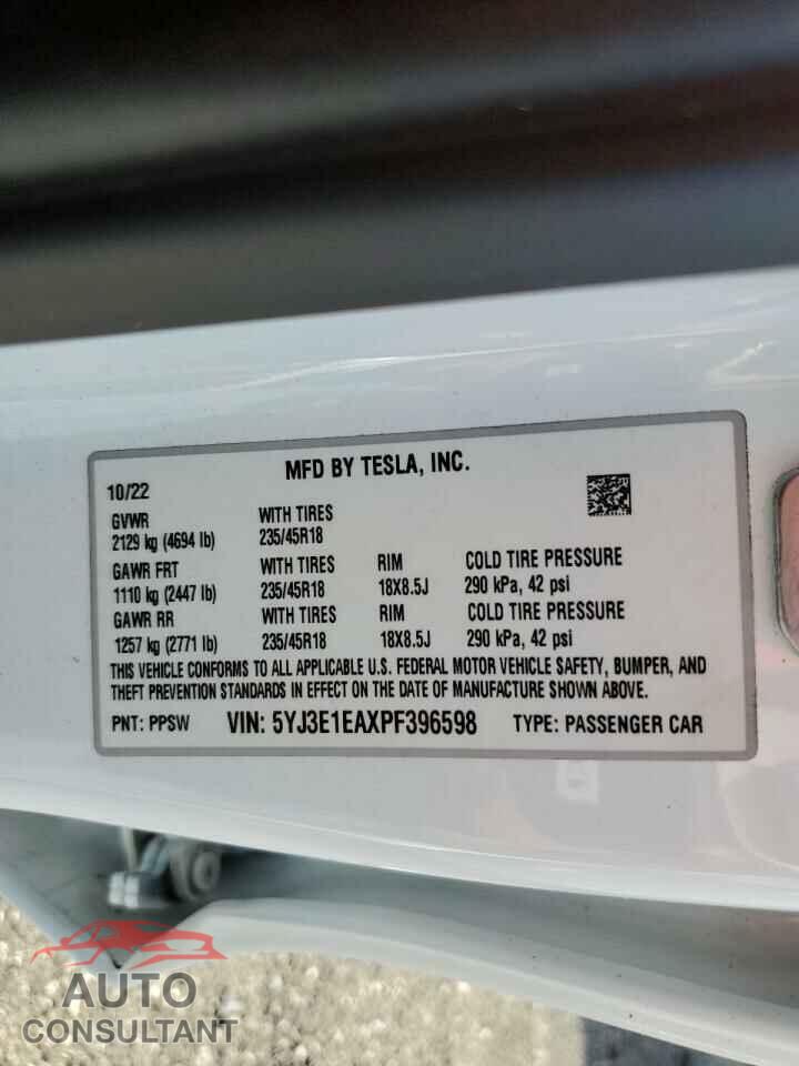 TESLA MODEL 3 2023 - 5YJ3E1EAXPF396598