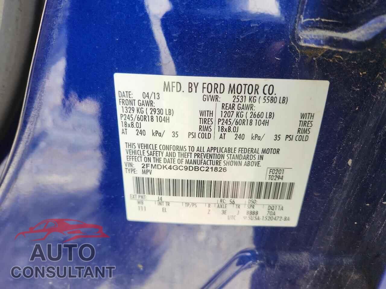FORD EDGE 2013 - 2FMDK4GC9DBC21826