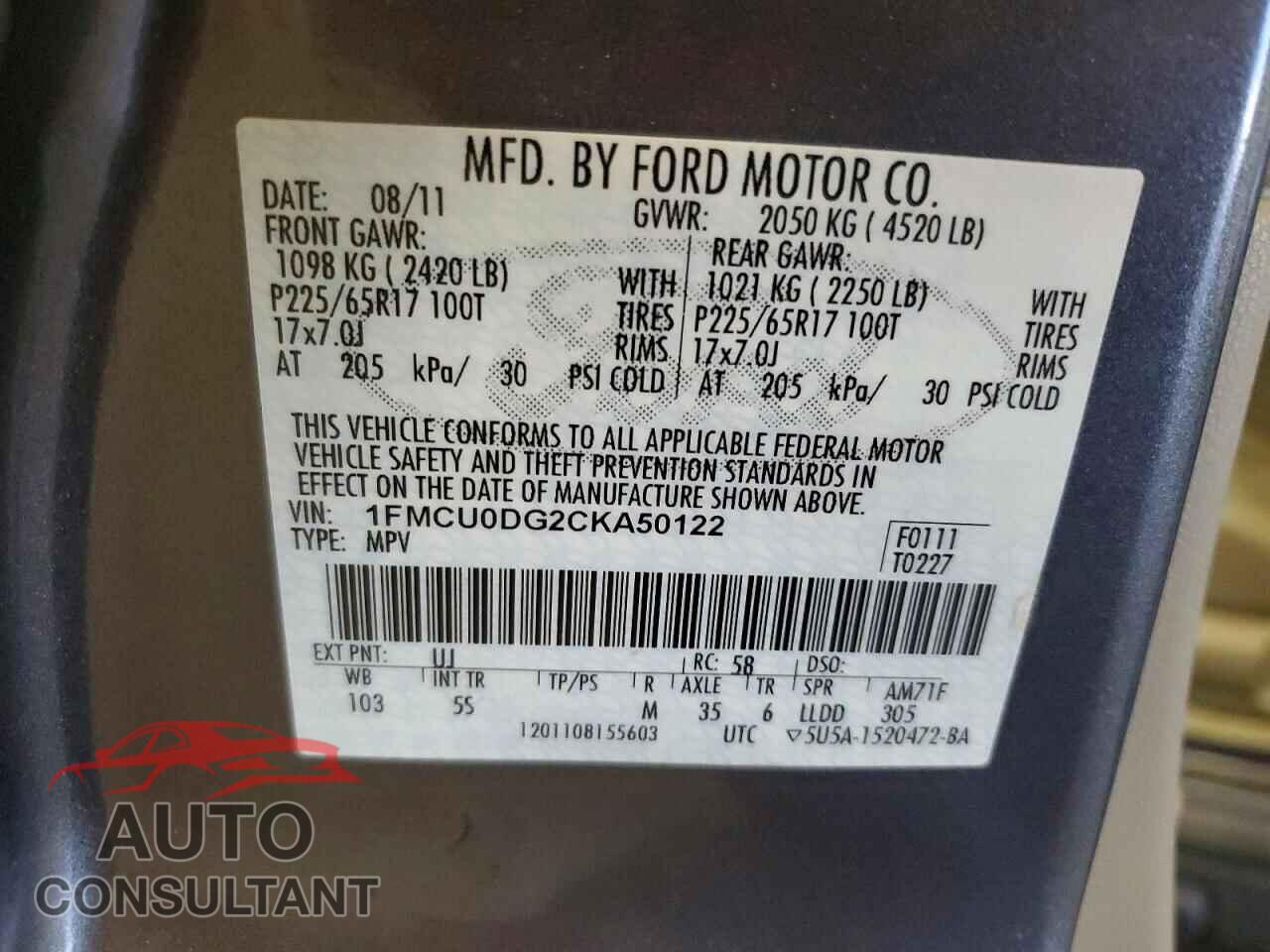 FORD ESCAPE 2012 - 1FMCU0DG2CKA50122