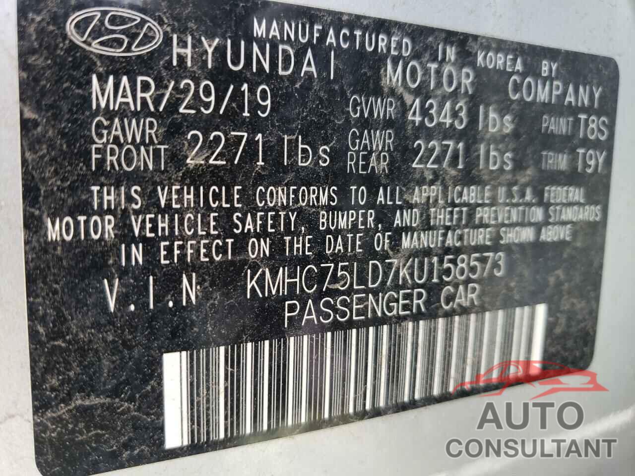 HYUNDAI IONIQ 2019 - KMHC75LD7KU158573