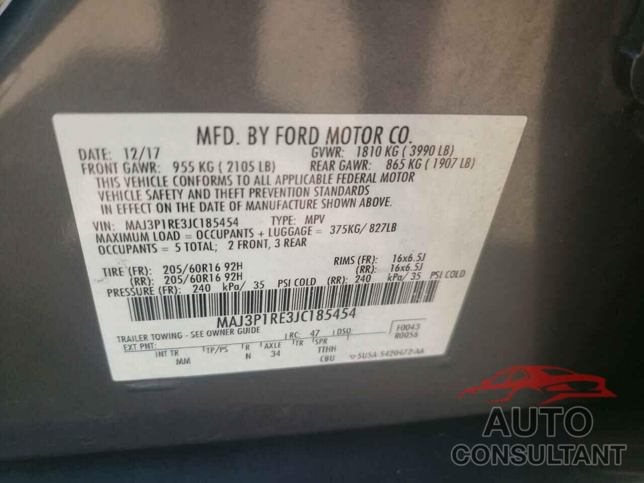 FORD ALL OTHER 2018 - MAJ3P1RE3JC185454