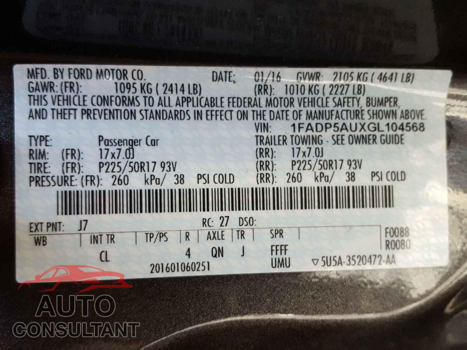 FORD CMAX 2016 - 1FADP5AUXGL104568