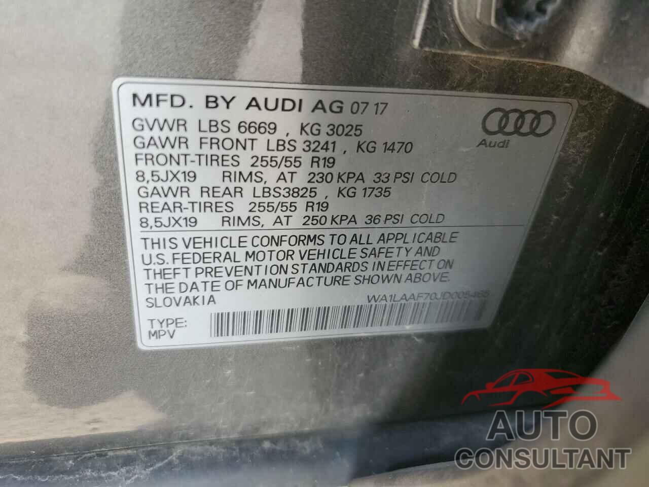 AUDI Q7 2018 - WA1LAAF70JD005465