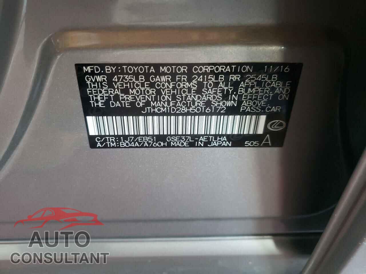 LEXUS IS 2017 - JTHCM1D28H5016172