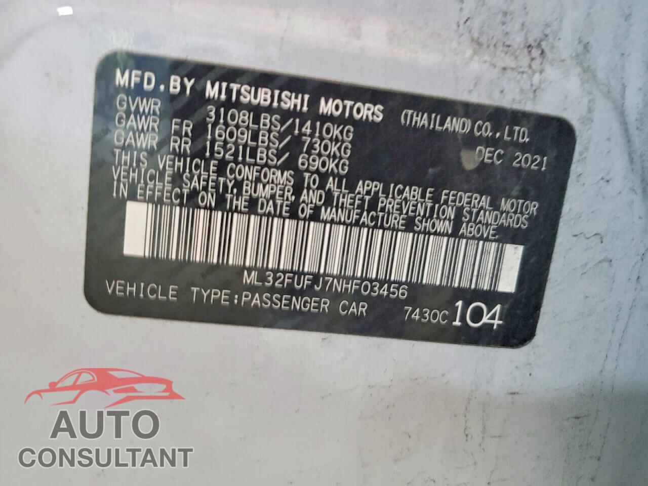 MITSUBISHI MIRAGE 2022 - ML32FUFJ7NHF03456
