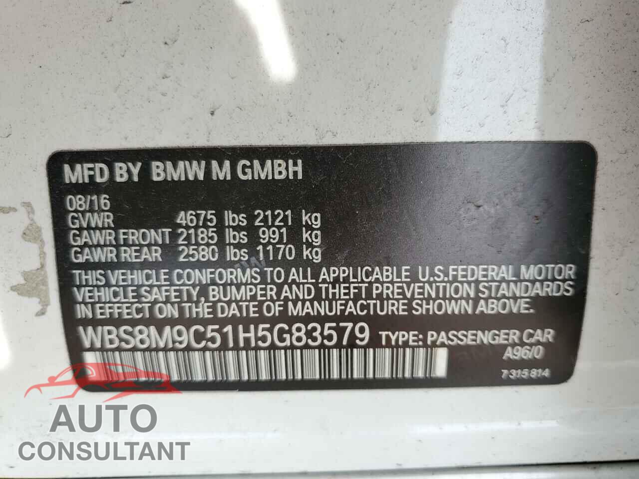 BMW M3 2017 - WBS8M9C51H5G83579
