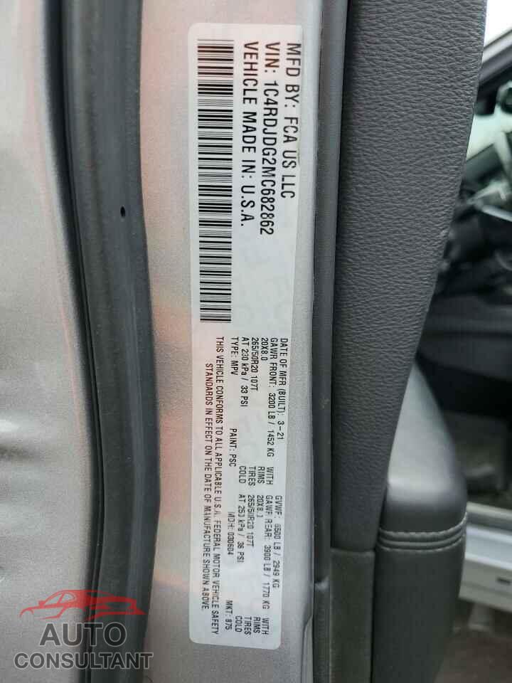 DODGE DURANGO 2021 - 1C4RDJDG2MC682862