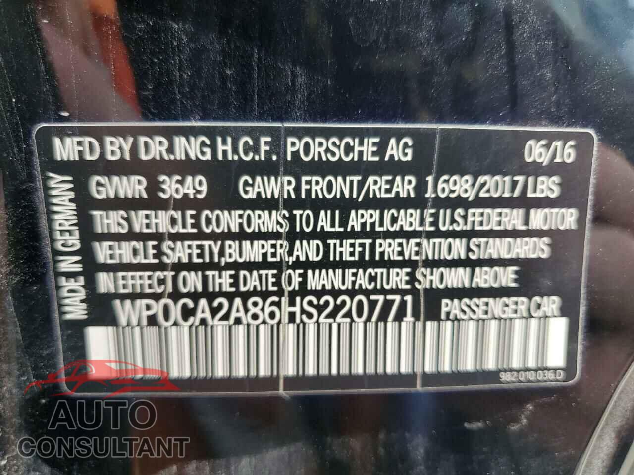 PORSCHE BOXSTER 2017 - WP0CA2A86HS220771