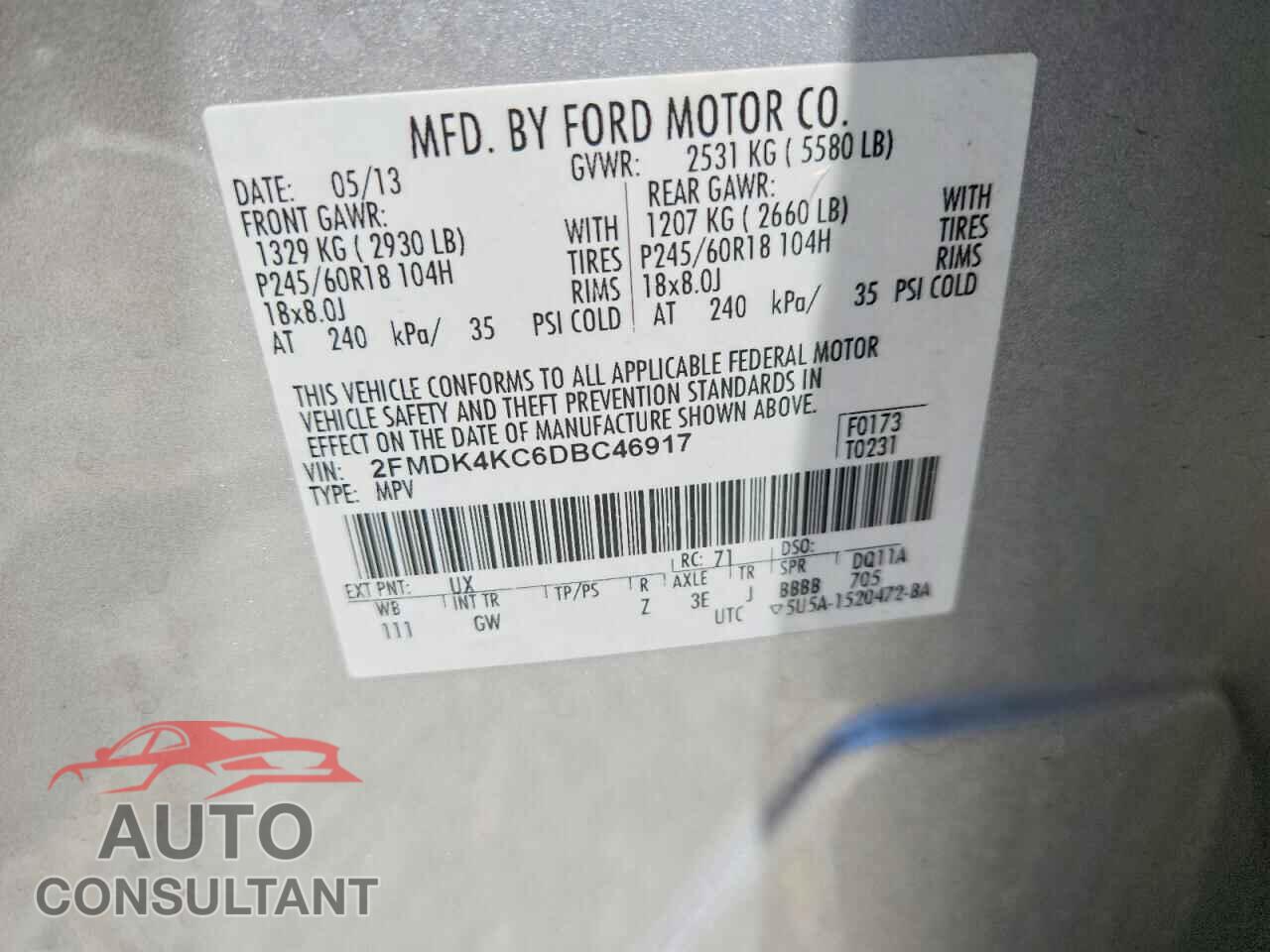 FORD EDGE 2013 - 2FMDK4KC6DBC46917