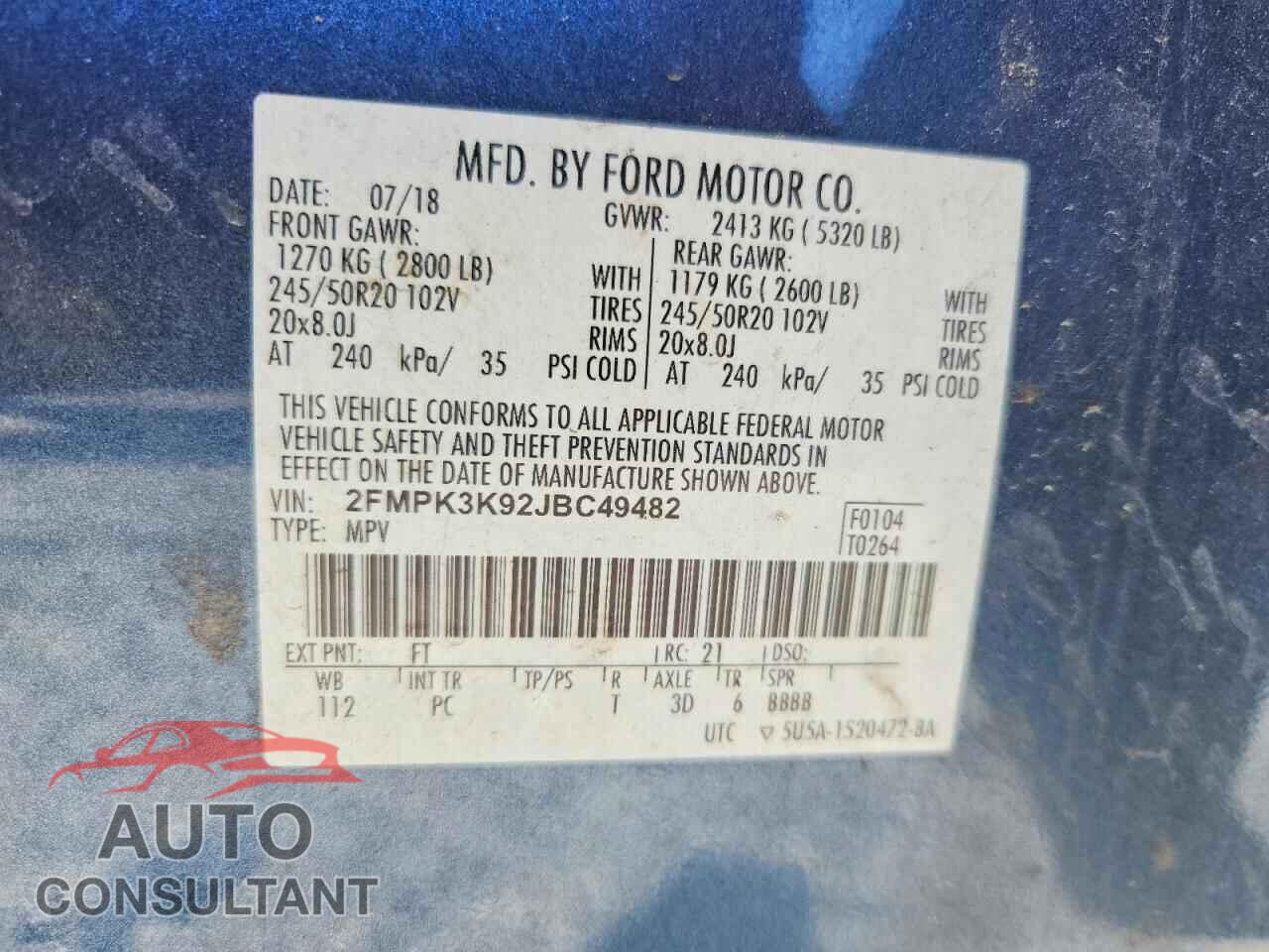 FORD EDGE 2018 - 2FMPK3K92JBC49482