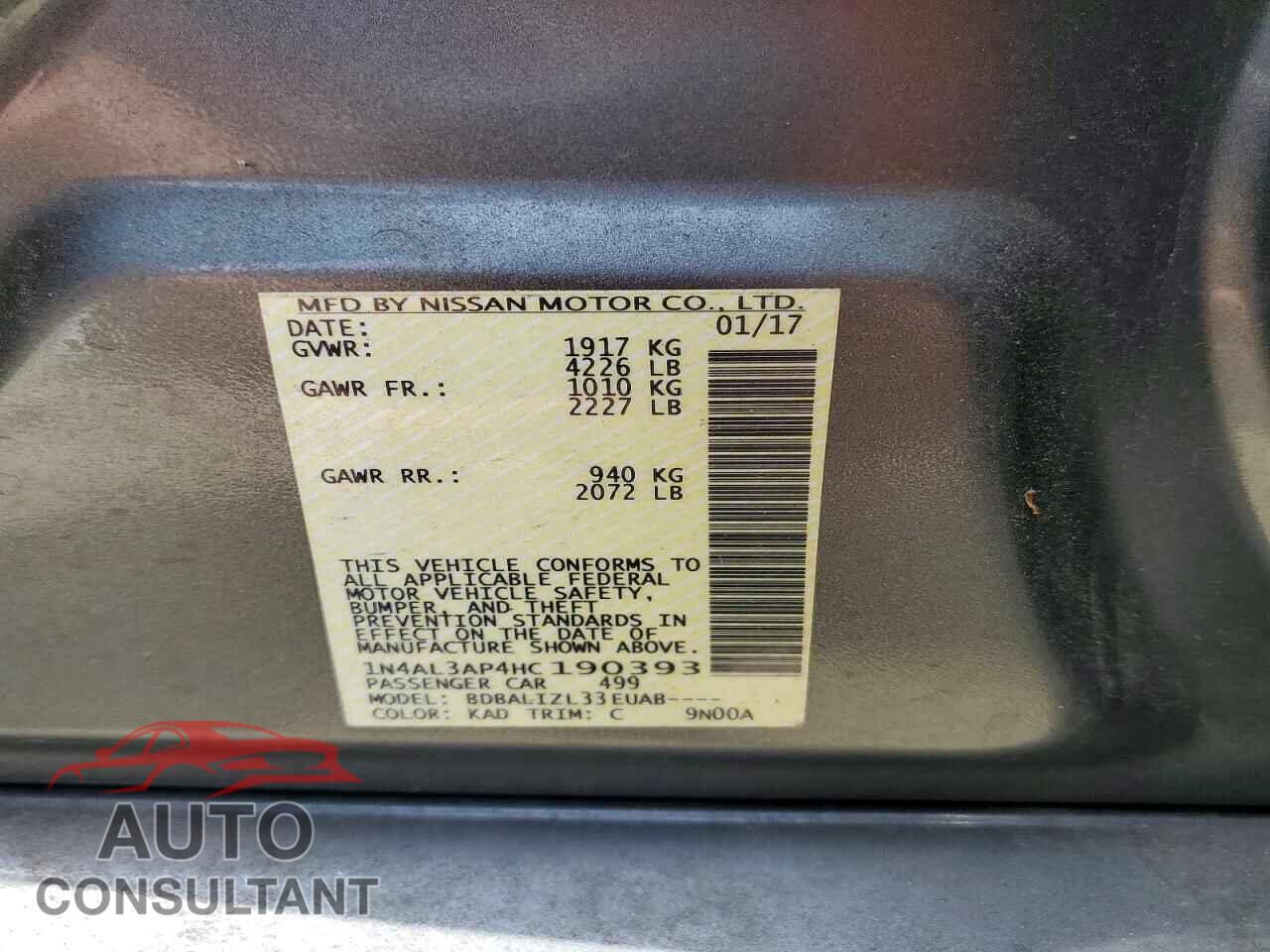 NISSAN ALTIMA 2017 - 1N4AL3AP4HC190393