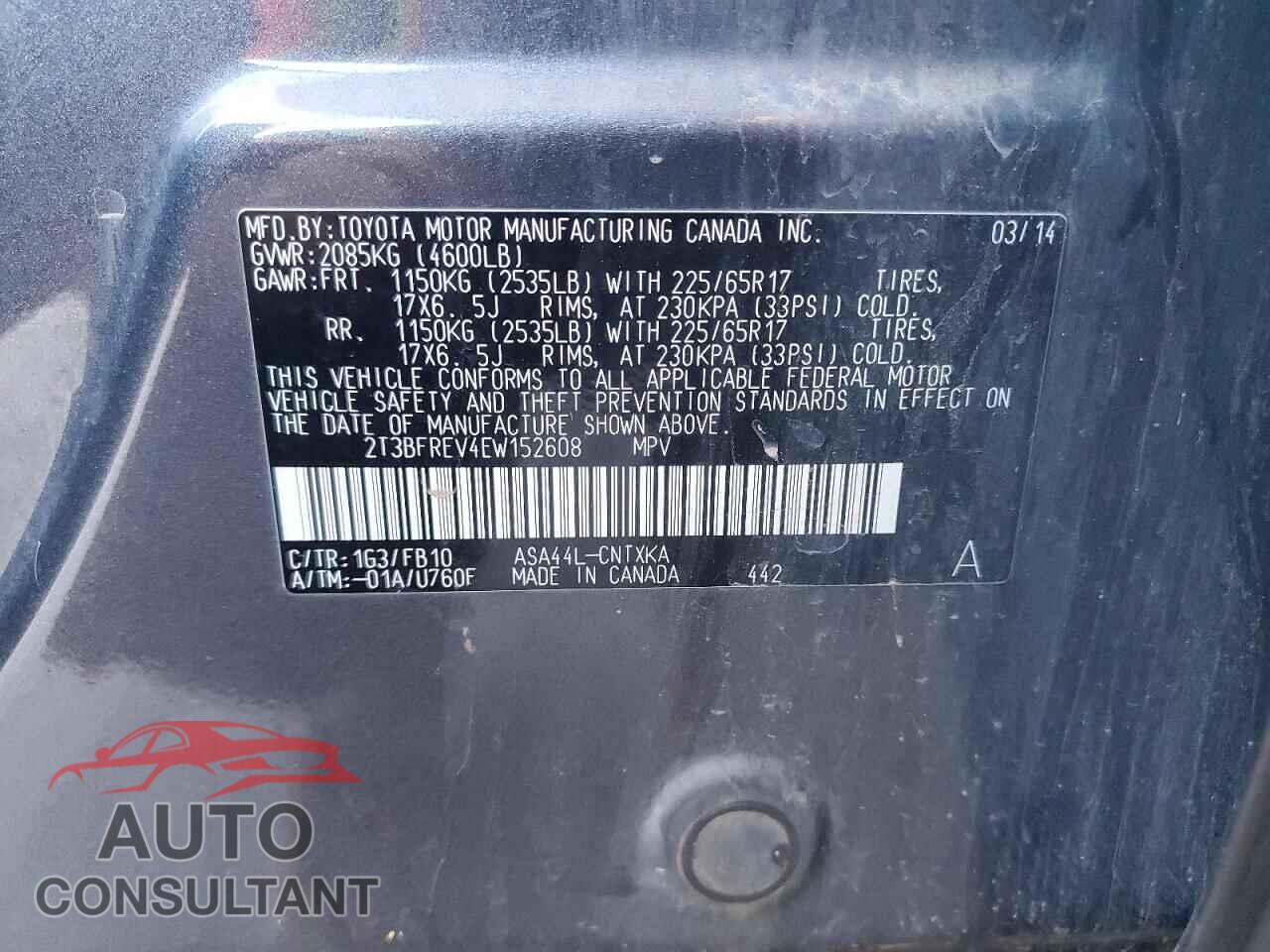 TOYOTA RAV4 2014 - 2T3BFREV4EW152608