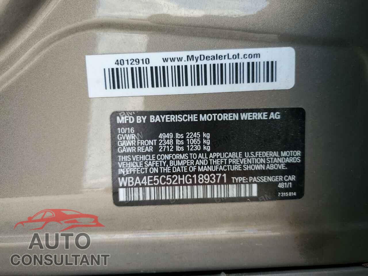 BMW 4 SERIES 2017 - WBA4E5C52HG189371
