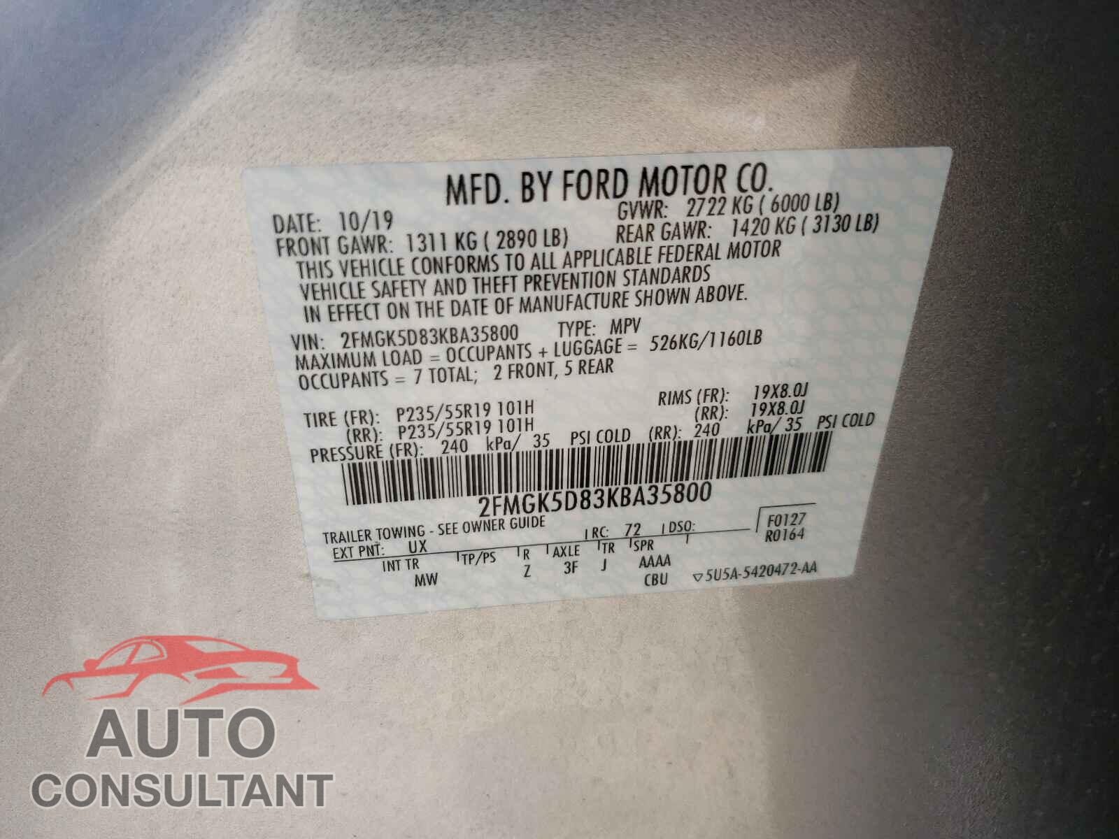 FORD FLEX 2019 - 2FMGK5D83KBA35800