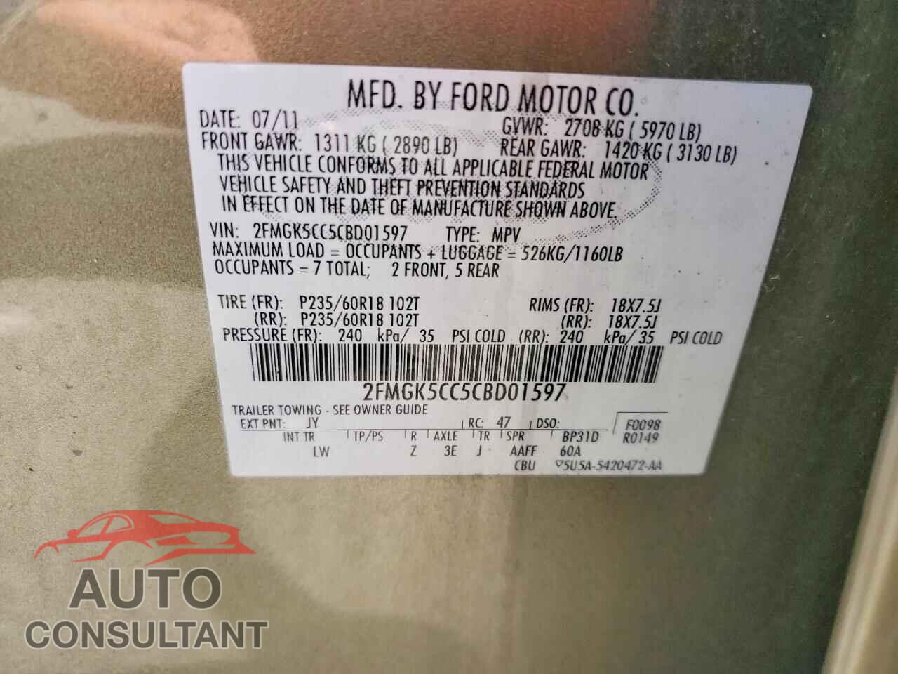 FORD FLEX 2012 - 2FMGK5CC5CBD01597