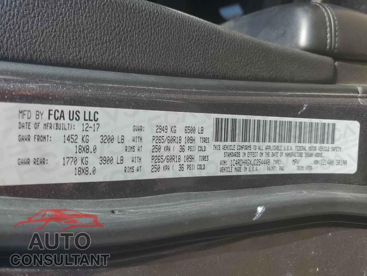 DODGE DURANGO 2018 - 1C4RDHAGXJC254448
