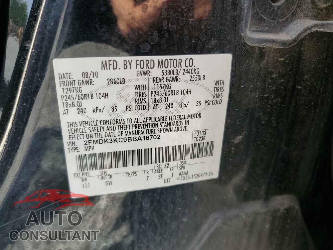FORD EDGE 2011 - 2FMDK3KC9BBA16702