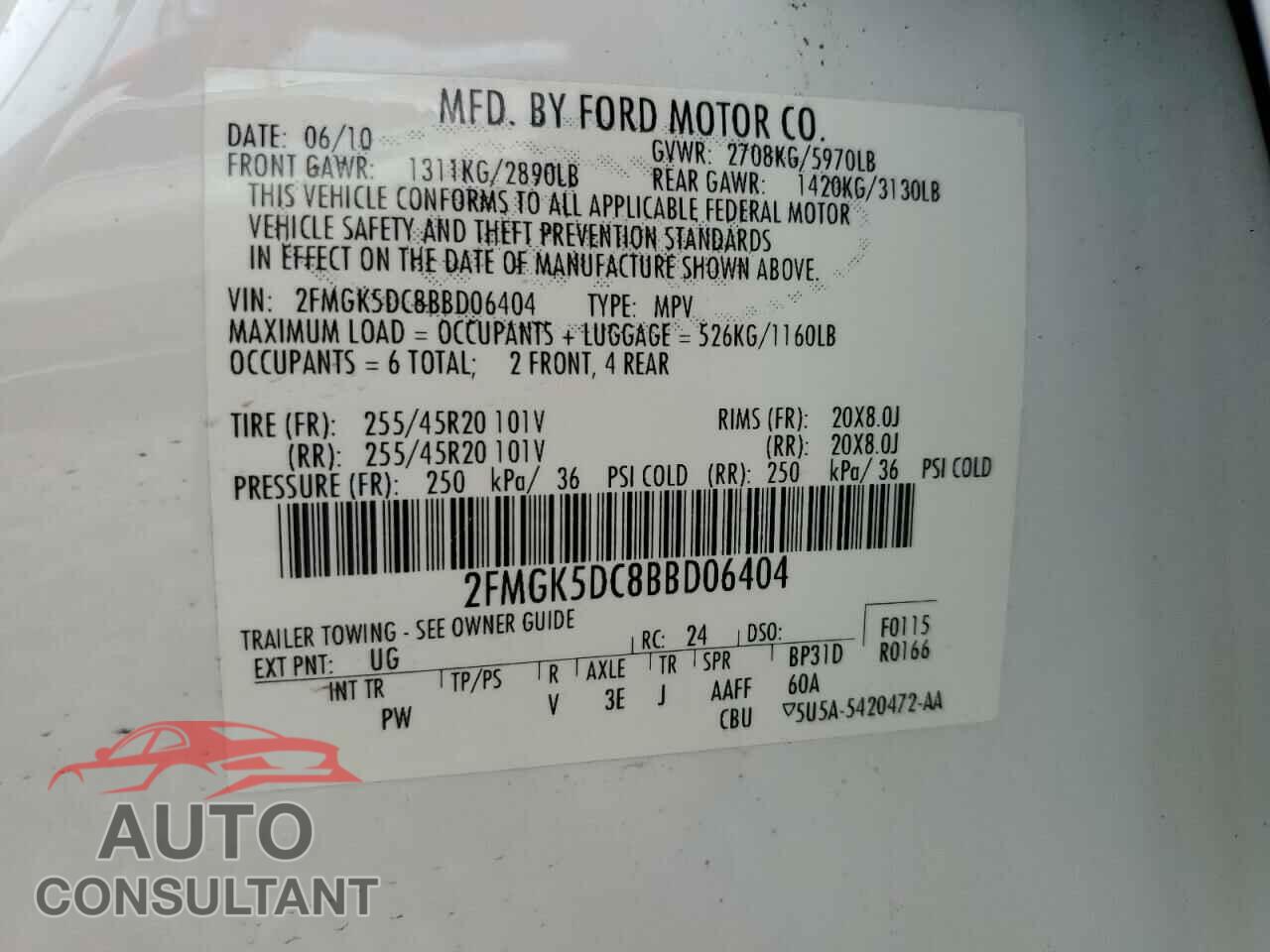 FORD FLEX 2011 - 2FMGK5DC8BBD06404