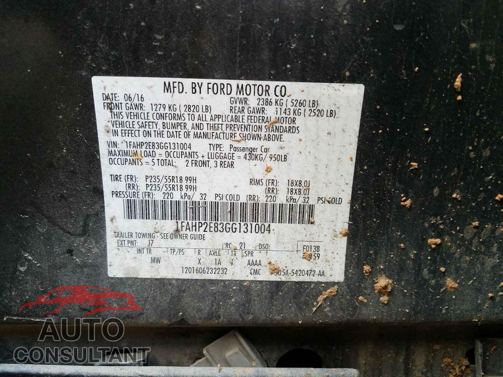 FORD TAURUS 2016 - 1FAHP2E83GG131004